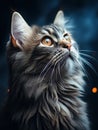 A fluffy cat looks attentively to the side and up. Generated by AI Royalty Free Stock Photo