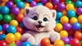 Fluffy Cat Playing Inside Colourful Balls, Ai Illustration