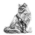 Fluffy cat sitting hand drawn sketch Vector illustration Royalty Free Stock Photo