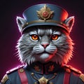 Fluffy cat wearing an elegant military general uniform with red backlighting. AI generated Royalty Free Stock Photo