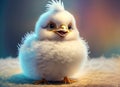 fluffy cheerful baby chicken with big eyes