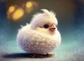 fluffy cheerful baby chicken with big eyes