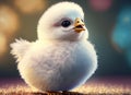 fluffy cheerful baby chicken with big eyes