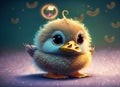 fluffy cheerful baby duck with big eyes