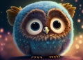 fluffy cheerful baby owl with big eyes