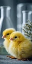 Fluffy chicks exploring a bio research lab on a bright day Royalty Free Stock Photo