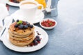 Fluffy chocolate chip pancakes for breakfast Royalty Free Stock Photo