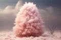 Fluffy Christmas tree in pastel pink colors, unreal funny cotton fur tree. December holidays