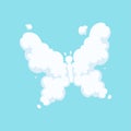 Fluffy cloud in form of flying butterfly with opened wings. Cartoon kids style. Insect icon. Flat vector design for Royalty Free Stock Photo