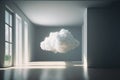 Fluffy cloud inside a clean empty white room, ai generated Royalty Free Stock Photo