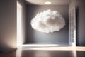 Fluffy cloud inside a clean empty white room, ai generated Royalty Free Stock Photo