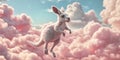 Fluffy Cloud Kangaroo Bouncing Through a Magical Sky Wallpaper Background for Whimsical, Fantasy, and Cute-Themed Design Projects Royalty Free Stock Photo