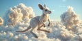 Fluffy Cloud Kangaroo Bouncing Through a Magical Sky Wallpaper Background for Whimsical, Fantasy, and Cute-Themed Design Projects Royalty Free Stock Photo