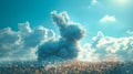 A fluffy cloud takes on the charming likeness of bunny, adorning the azure heavens