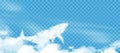 Fluffy cloud in whale shape flying up to Sky on blue transparent background,Vector 3D backdrop Cartoon cute nature sky decoration Royalty Free Stock Photo