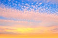 Fluffy clouds on blue sky Sunset background beautiful sun and sky sunlight evening clouds on skyline nature pink lilac yellow blue Royalty Free Stock Photo