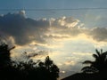 Fluffy clouds with trees cloudy sunset light