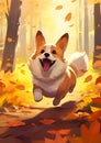 Fluffy Corgi in a Golden Forest: A Perfect October Adventure