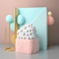 fluffy cotton candy and carnival lights background for cosmetic products, mock up pedestal AI generation