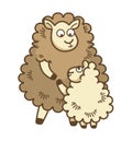 Fluffy curly mother sheep hugs her baby lamb Royalty Free Stock Photo