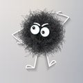 Fluffy cute black spherical creature thinking