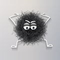 Fluffy cute black spherical creature thinking and stressed
