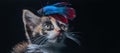 Fluffy cute cat watching Beautiful blue betta fish in close up with black background Royalty Free Stock Photo