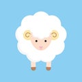 Fluffy cute sheep, ram on blue background