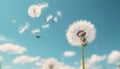 Fluffy dandelion seed flying, nature beauty in abstract motion generated Royalty Free Stock Photo