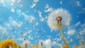 Fluffy dandelion seed flying, nature beauty in abstract motion generated Royalty Free Stock Photo