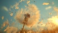 Fluffy dandelion seed flying, nature beauty in abstract motion generated Royalty Free Stock Photo