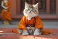 A fluffy Feline Furry Buddhist monk cat