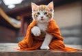 A fluffy Feline Furry Buddhist monk cat