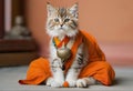 A fluffy Feline Furry Buddhist monk cat