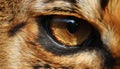 Fluffy feline staring, extreme close up of cute cat yellow eyes generated by AI