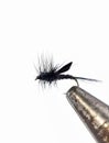 Fluffy fly fishing hook on white background Royalty Free Stock Photo