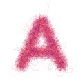 Fluffy font. Pink shaggy letter A. Hight quality hairy glyph. Capital letter. Fine detailed design element on white background.