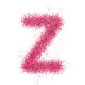 Fluffy font. Pink shaggy letter Z. Hight quality hairy glyph. Capital letter. Fine detailed design element on white background.