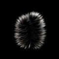 Fluffy furball, plush sphere. Fur toy, pompom. Black and white fur isolated on a black background. Fluffy animal fur, Royalty Free Stock Photo