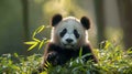 A fluffy giant panda lounges on lush bamboo shoots, its fur contrasting starkly with the greenery Royalty Free Stock Photo