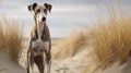 Fluffy Greyhound In The Nature Of Dunes