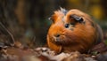 Fluffy guinea pig eating grass in autumn generated by AI