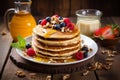 Fluffy Healthy breakfast pancake plate. Generate Ai Royalty Free Stock Photo