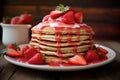 Fluffy Honey strawberry pancakes. Generate Ai