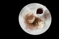 Fluffy Japan souffle pancakes, black background