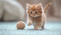 Fluffy kitten playing with string, cute and playful generated by AI Royalty Free Stock Photo