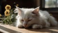 Fluffy kitten resting on table, staring funnily generated by AI