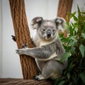 Adorable koala clinging to a tree trunk with a gentle expression Royalty Free Stock Photo