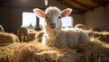 Fluffy lamb grazing in meadow, innocence in nature embrace generated by AI