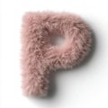Fluffy light pink letter P designed in 3D rendering style with a soft texture on a pure white background showcasing
